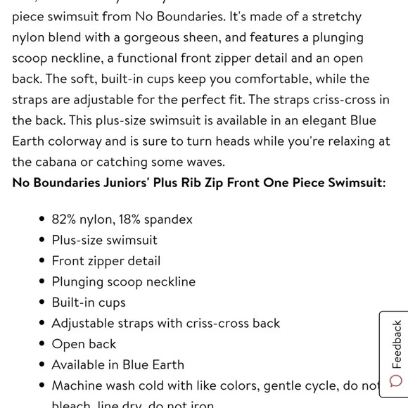 No Boundaries Juniors' Plus Size Rib Zip Front One Piece Swimsuit Royal Blue - Picture 13 of 16